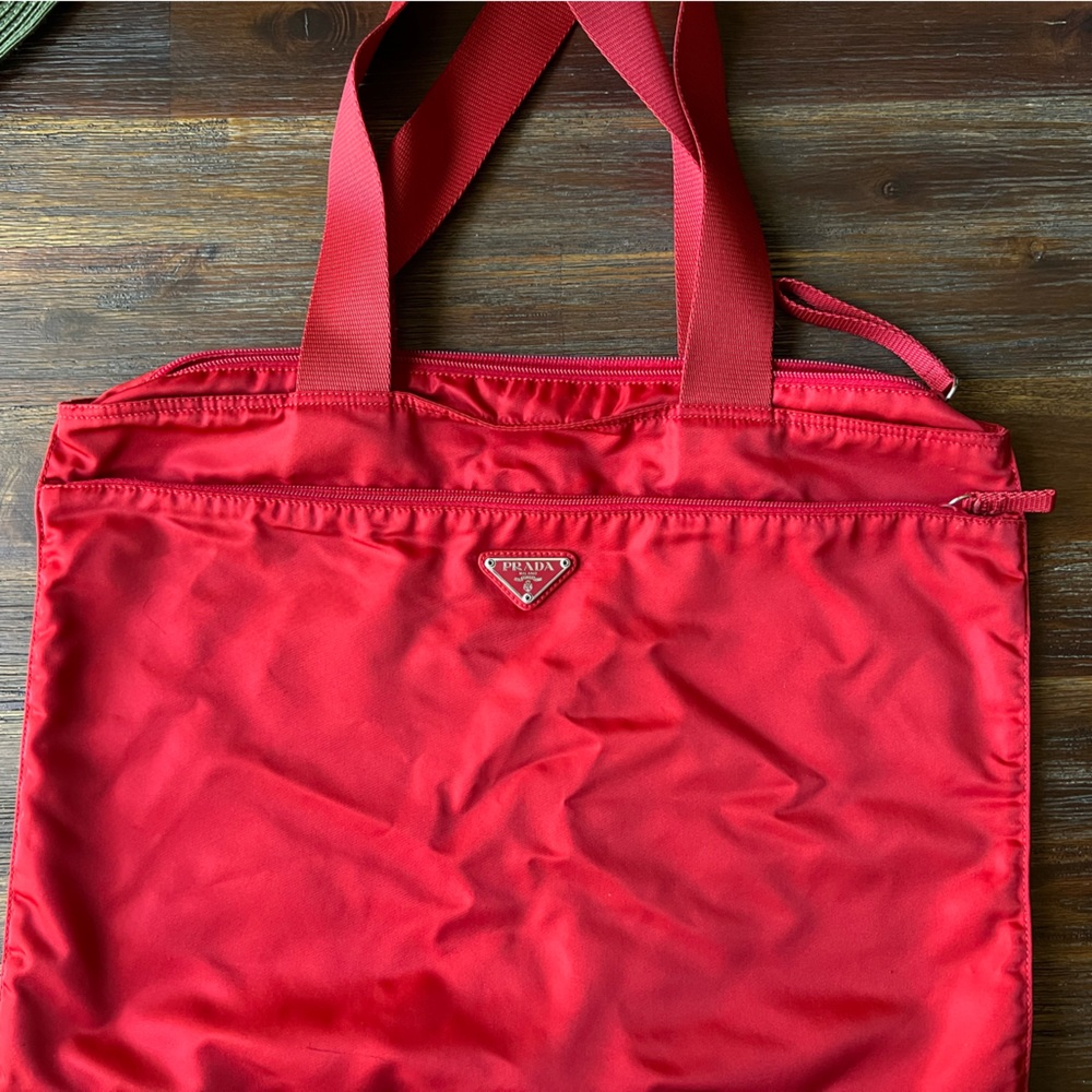 Authentic Prada Red Nylon Shoulder Bag Purse